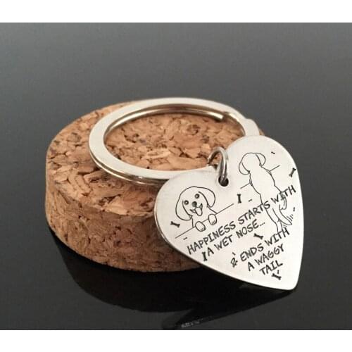 Fashionable Stainless Steel Exquisite Heart Keychain Gift Carving: HAPPINESS STARTS WITH A WET NOSE And ENDS WITH A WAGGY TAIL