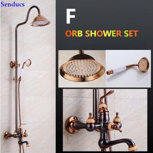 Senducs Orb Bathroom Shower Set Rain Fall Bathroom Shower Head With Brass Orb Shower Faucet Of Luxury Bathroom Shower System
