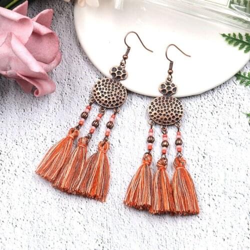 Nepal Boho Vintage Long Drop Earrings Pendientes Thread Tassel Oval Statement Earrings For Women Bohemian Tribal Ethnic Jewelry
