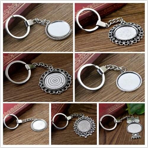 New Fashion Keychain inner size 25mm Cabochon Base Setting Pendants DIY Men Jewelry Car Key Chain Ring Holder Souvenir For Gift