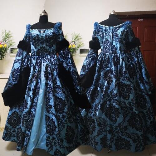 New blue Vintage costumes 18th Duchess Retro medieval Renaissance Reenactment Theatre Civil war Victorian dress D-288