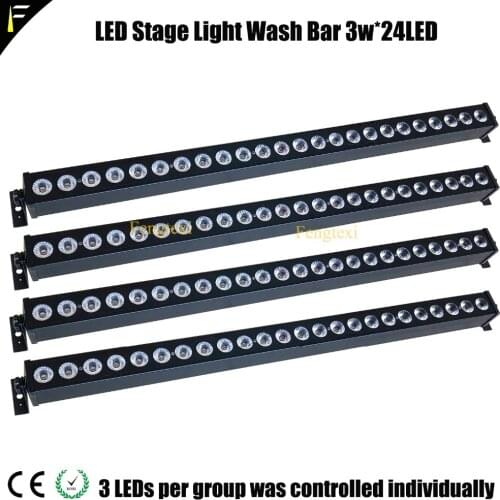 4unit LED Flood Light Bar Stage Light Wash Bar Each 3w 24LEDs Lamp Eye 24/3 Via 3 LED Individual Controllable Segments RGB Blend