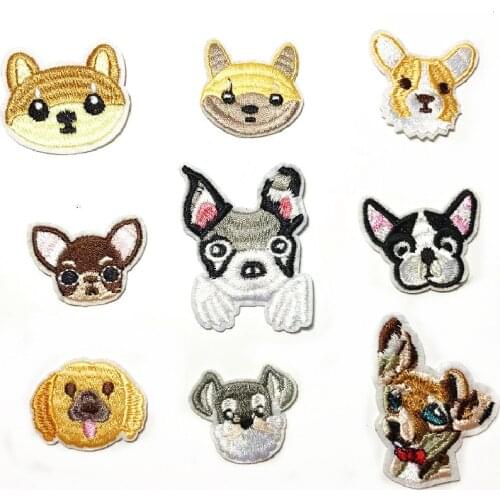 Puppy Cute dog Chihuahua Shiba Husky Animal Head Patch Iron On Embroidery For Clothing Backpack Decoration Small Applique