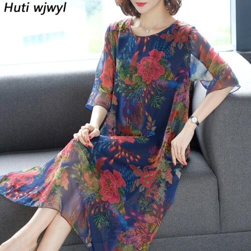 Summer Voile Print Chiffon Beach Maxi Sundress 2021 Vintage Floral 5XL Plus Size Boho Midi Dresses Elegant Women Party Vestidos