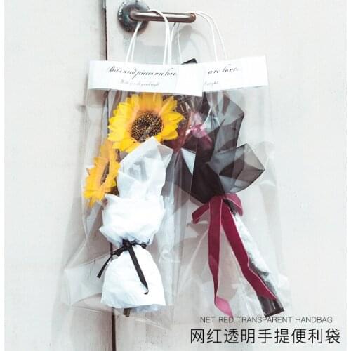 Ins Portable Transparent PVC Clear Display Bags Florist Tote Bag with Hand Loop Gift Flower Packaging Box Bags Party Decoration