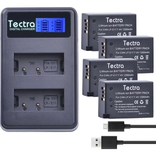 Tectra 4pcs LP-E17 Battery+ LCD USB Dual Charger for Canon EOS 200D 750D 760D 8000D 800D M3 M5 Rebel T6i T6s KISS X8i
