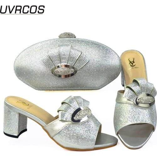 Nigerian Hot Selling Silver Color Italian Design Fashion Flexible Style Decoration Ladies Shoes and Bag Set for Party