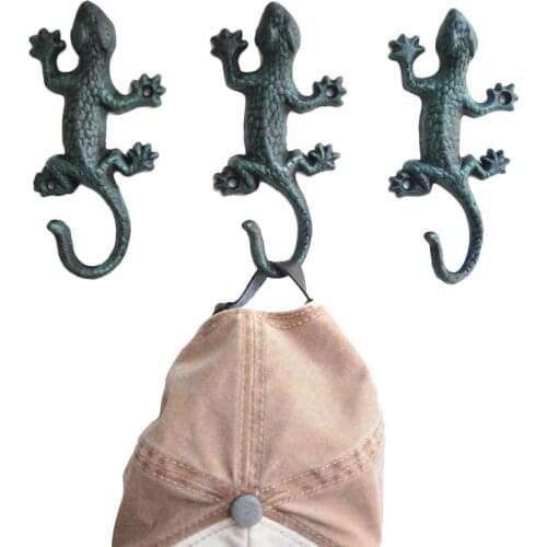 Vintage Cast Iron Wall Hook Gecko Shaped Cloth Hook Cabinet Knobs Wall-mounted Antique Decorative Garden Hook Wall Decoration