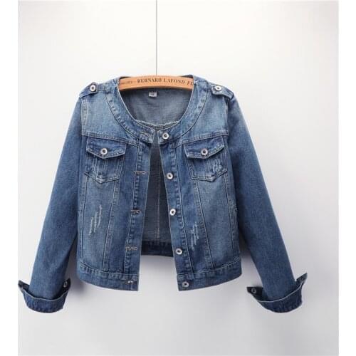 2021 new womens jacket round neck casual short jacket large size denim jacket female students