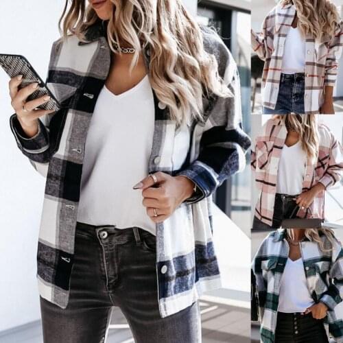Women Casual Shirt Plaid Loose 4 Colors Women Long Sleeve Lapel Shirt for Work Shirt Womens Tops And Blouses Women Streetwear