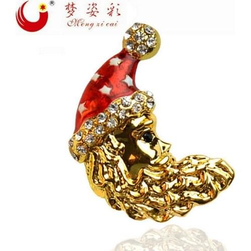 New Fashion Crystal Moon Christmas Hat Brooches For Womens Cheap Vintage Broches Bouquets Suit Lapel Pins Customer Acrylic Brosh