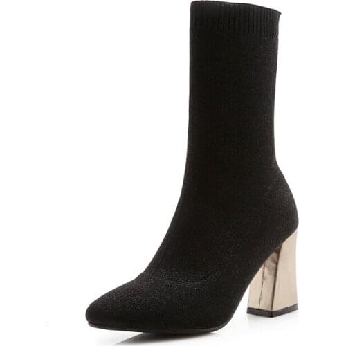 Big Size 9 10 11-15 boots women shoes ankle boots for women ladies boots Stretch cloth sleeve heel