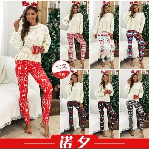 Womens Trousers Pants Girl 2021 New Fashion Hot Christmas Snowflake Elk Printed Household Render Panty Pants Female LX1610
