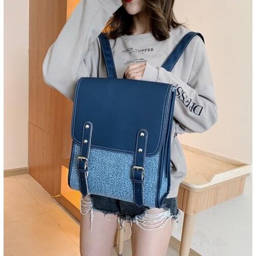 MJZKXQZ Women Black Backpacks Leather Nylon Shoulder Bags Vintage School Bag Backpack For Teenage Girl Travel Rucksack Sac A Dos