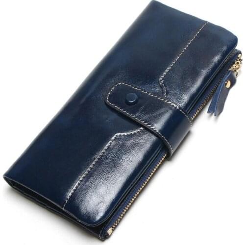 2020 new women wallet high quality genuine Leather long style money clutch bag Fashion Oil wax skin hasp Lady Coin Purse