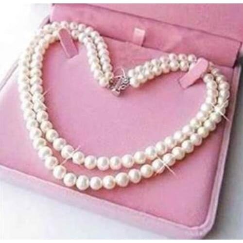 Women Gift word Love Shipping >>>>>Amazingly beautiful!Exquisite 2 Rows 7-8mm White Pearl Necklace 17-18" -jewelry