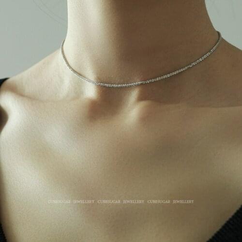 1.5mm 100% Authentic 925 Sterling silver Zirconia AAAA+ Tennis Choker short necklace for women Bridal FINE Jewelry