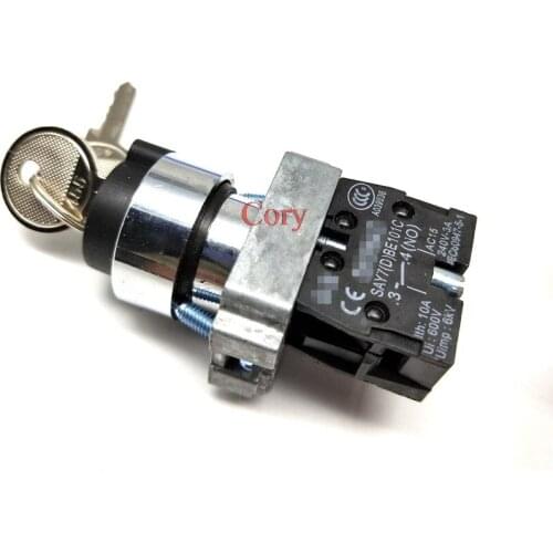 1PC 22mm Mounting Locking/Unlock 1 NO /1NO+1NC Two 2-Position Keylock Selector Select Switch 10A 600V