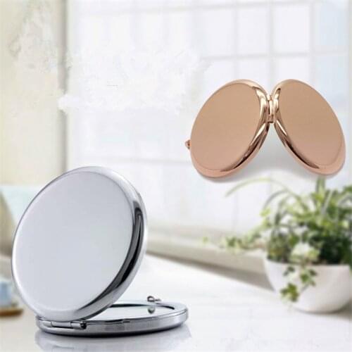 1Pc Portable Makeup Mirror Solid Color Metal Round Case Double-Side Pop-Up Pocket Mirror Beauty Accessories Rose Gold