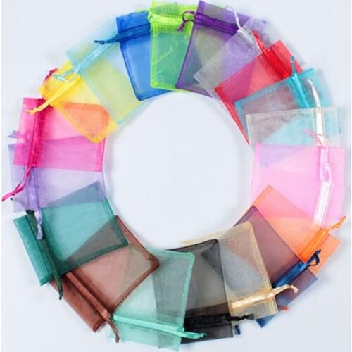 100pcs/lot Small Organza Bags 12x9cm Multi-Color Wedding Jewelry Christmas Candy Drawable Packaging Organza Gift Pouch
