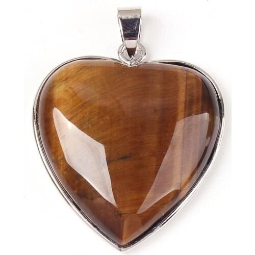 100-Unique Romantic Style 1 Pcs Silver Plated Heart Natural Tiger Eye Stone Pendant For Party Jewelry