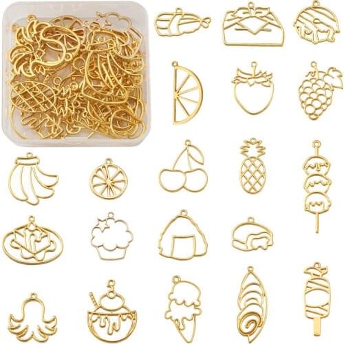 20pcs Golden Food Alloy Open Bezel Pendants Hollow Charms For Epoxy Resin Jewelry Making DIY Pressed Flower Jewelry Mold