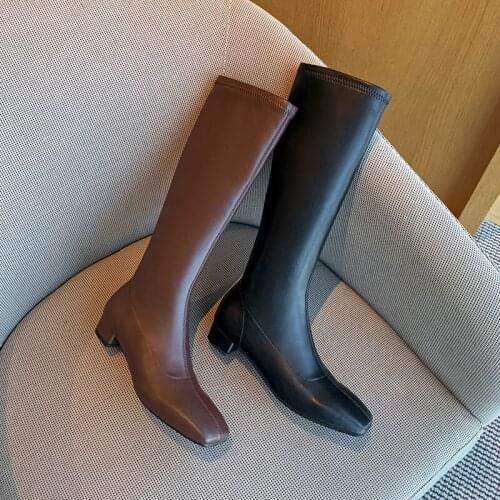 2021 Winter New style Genuine leather Knee-high boots Women boots Motorcycle boots Snow boots warm Square head Women shoes