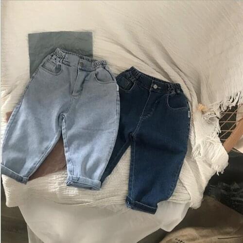 2021 new style girls boys denim long pants autumn fashion kids flare pants