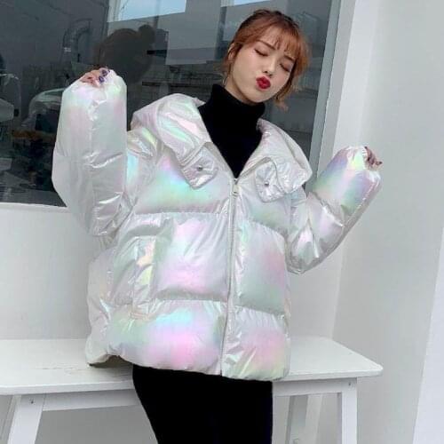 2021 Parkas coat Winter Women Cotton-padded Clothes Wash-free Bright Loose Coat Cotton Jacket Women Short Colorful Hooded Padded