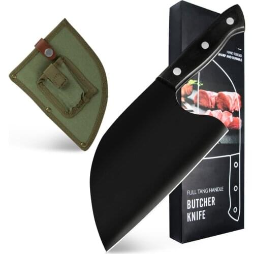 7cr17 Stainless Steel Black Blade Full Tang Butcher Handmade Chef Knife Kitchen Knife Surviving Cleaver Filleting Sharp Knives