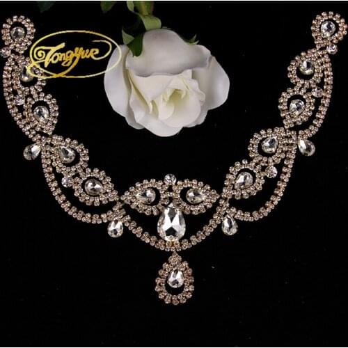 8.5*40.5 cm 1pcs Clear Crystal AB Diamond Sew On Rhinestone Applique Silver Base Sewing Wedding Dress Decorations