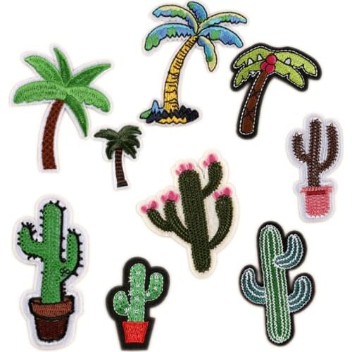 9PCS Coconut Palm Tree Patches Sequined Beaded Patch for Clothing Big Stripe Embroidered Patches Palm Tree Cheap Applique