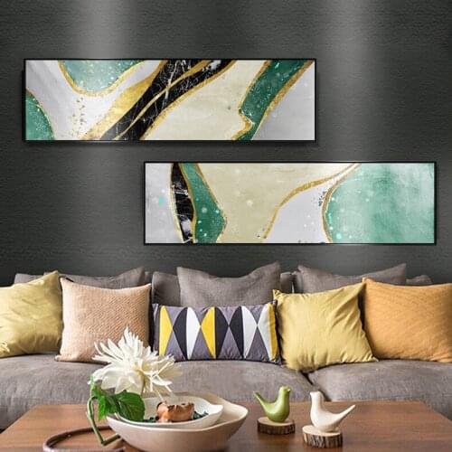 Abstract green Geometric patchwork golden line Modern Nordic style Decorative Pictures Canvas Wall Art Poster for room Paintings