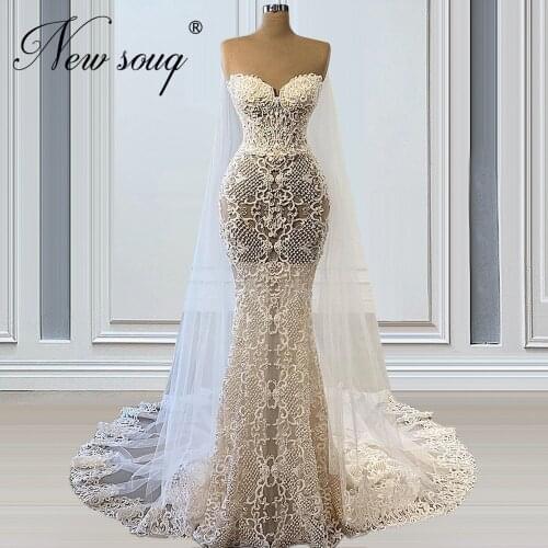 African Mermaid Prom Gown For Weddings Handmade Women Sweetheart Evening Dresses 2021 Robes Dubai See Through Celebrity Dress