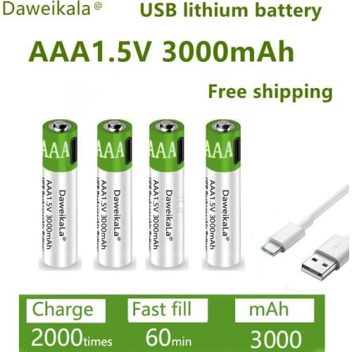 DaweikalaUSB AAA Rechargeable Batteries 1.5V 3000 mAh li-ion battery for remote control mouseElectric toy battery + Type-C Cable