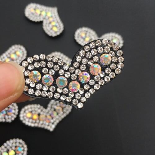 Heart Applique Padded Appliques with Shiny Diamond for Headwear Decoration Handmade Cloth Hair Accessories Patch