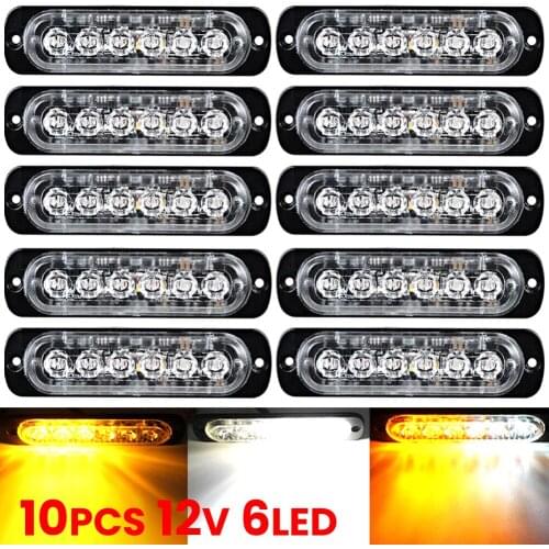 10Pcs 6LED Car Truck Motorcycle Emergency Beacon Warning Hazard Flash Strobe Light Bar offroad Fog Lamp Yellow White Drop Ship