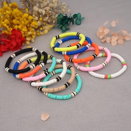 Go2Boho Heishi Disc Beads Bracelet For Women Polymer Clay Beaded Pulseras Female Jewelry 2021 Fashion Summer Beach Bracelets