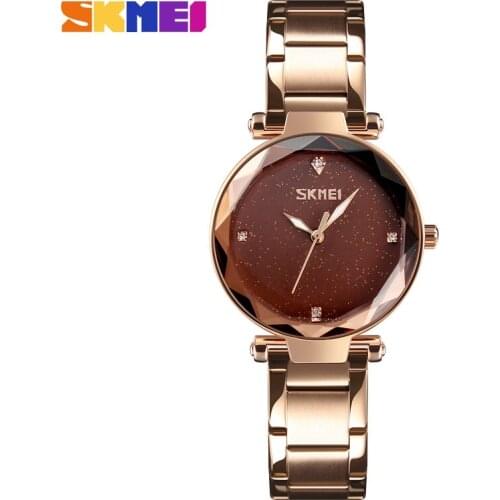 SKMEI Fashion Women Quartz Watch Starry Sky Dial Stainless Steel Band Elegant Analog Ladies Wristwatch Relogio Feminino 9180