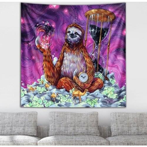 Black Ink Art Time Master Poop Sloth Tapestry