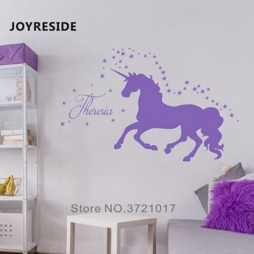 Unicorn Custom Baby Name Wall Decals Home Kids Bedroom Art Decor Wall Stickers Vinyl Design Unicorn Running Pattern Sweet M384