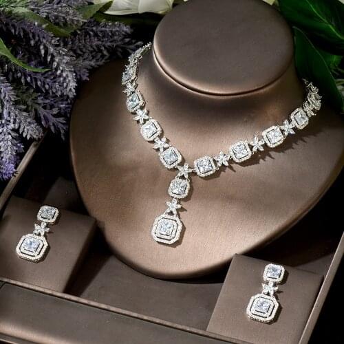 HIBRIDE Shiny African White Cubic Zirconia Bridal Necklace Jewelry Set for Women Wedding Evening Party Dress Accessories N-1833