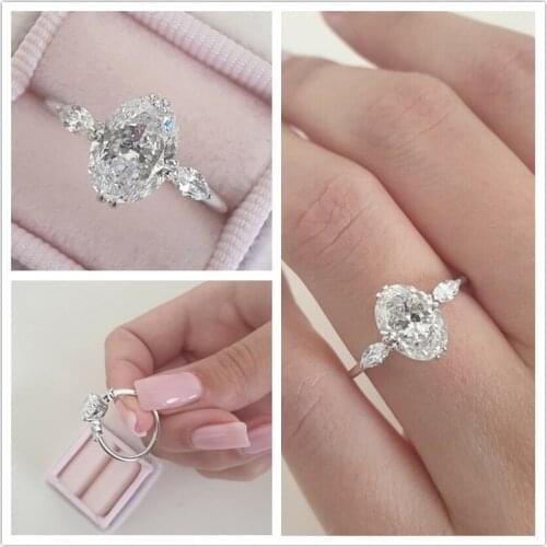 Huitan Low-key Design Women Wedding Rings Oval/Marquise Cubic Zirconia Delicate Bridal Marriage Party Ring Trendy Jewelry Gift