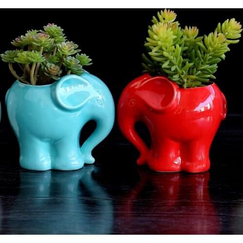 Animals Shaped Ceramic Flower Pot Elephant Succulent Planter Cactus Succulent Plants Flower Cute Flower Pot Desktop Decoration