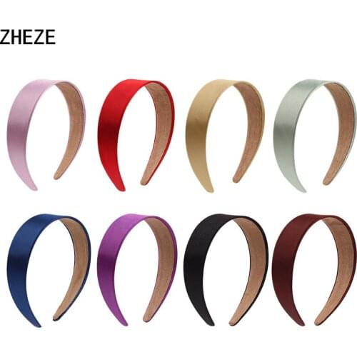 10Pcs Classic Summer 4CM Width Lady Solid Plain Satin Hairband Girl Bow Hoop DIY Headwear Ribbon Headband Wholesales