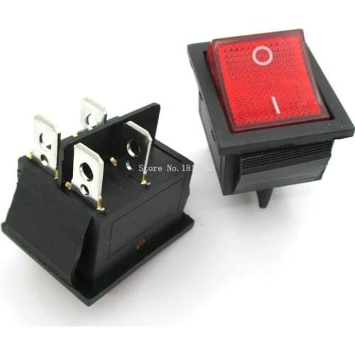 2Pcs/Lot Red Light 4 Pin On/off Boat Button Switch 250V 15A AC AMP 125V/20A P0.5 25*31mm Rocker Switches KCD4-202