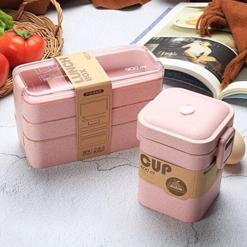 900ml Healthy Material Lunch Box 3 Layer Wheat Straw Bento Boxes Microwave Dinnerware Food Storage Leakproof Container Lunchbox