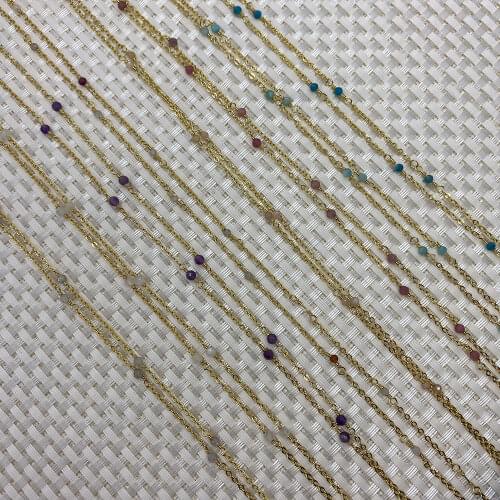 Metal Handmade Chain Gold Line Natural Stone Crystal Faceted Bead Copper Chain Beaded Fashion Ladies Jewelry Accessories