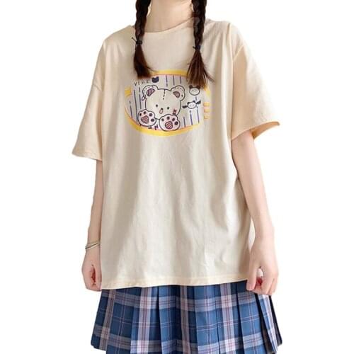 Kawaii White T-shirts Women Aesthetic Cute Bear Graphic Tee Shirt Female Tops Girls Clothes Harajuku Casual Short Sleeve Tshirt