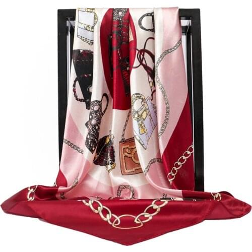 Fashion Shawls Hair Scarf For Women Print Silk Satin Hijab Scarfs Red Black Green 90*90cm Square Neckerchief Scarves For Ladies